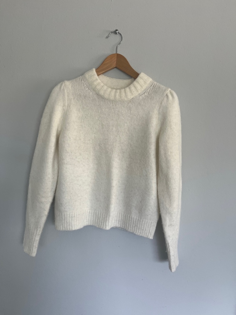 J. Crew Ivory Turtleneck Puff-Sleeve Sweater